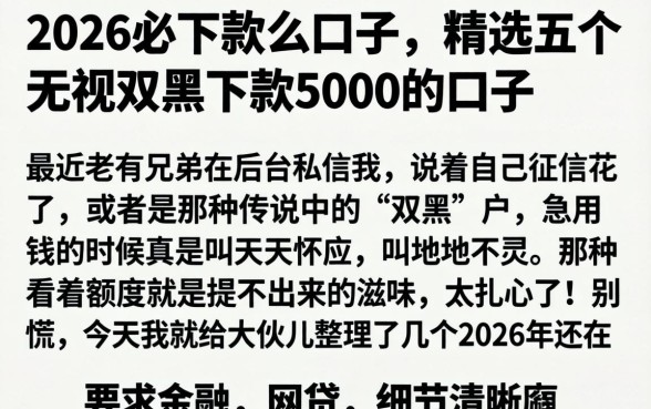 2026必下款么口子,精选五个无视双黑下款5000的口子