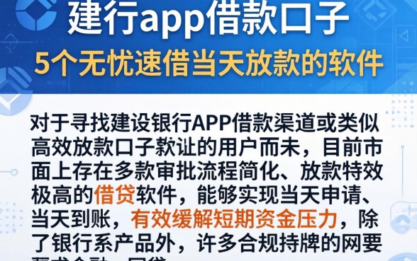 建行app借款口子，详细阐述5个无忧速借当天放款的软件