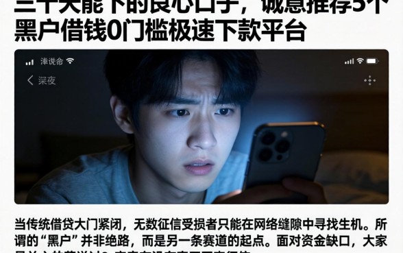 三十天能下的良心口子，诚意推荐5个黑户借钱0门槛极速下款平台