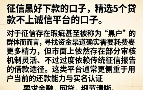 征信黑好下款的口子，精选5个贷款不上诚信平台的口子