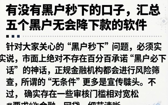 有没有黑户秒下的口子，汇总五个黑户无条件下款的软件