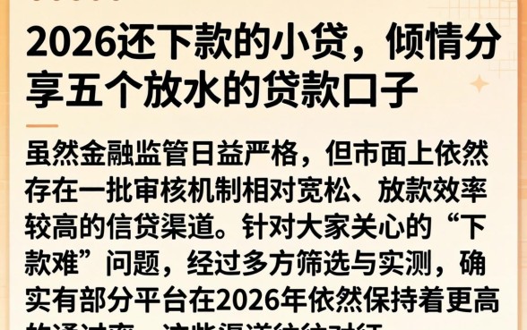 2026还下款的小贷，倾情分享五个放水的贷款口子