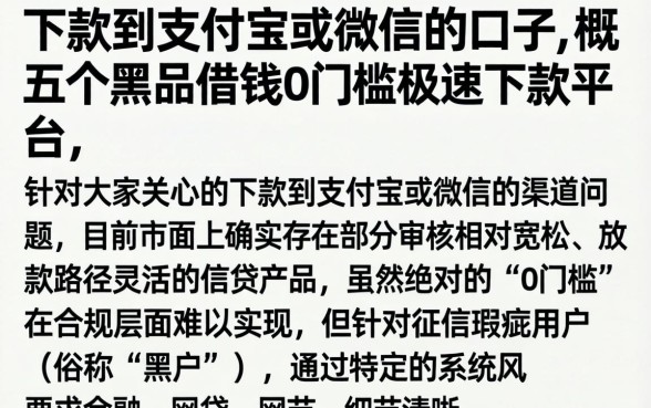 下款到支付宝或微信的口子，概括五个黑户借钱0门槛极速下款平台