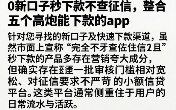 0新口子秒下款不查征信，整合五个高炮能下款的app
