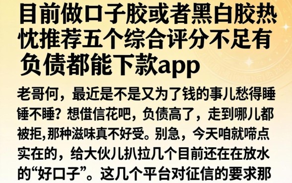 目前做口子胶或者黑白胶，热忱推荐五个综合评分不足有负债都能下款app