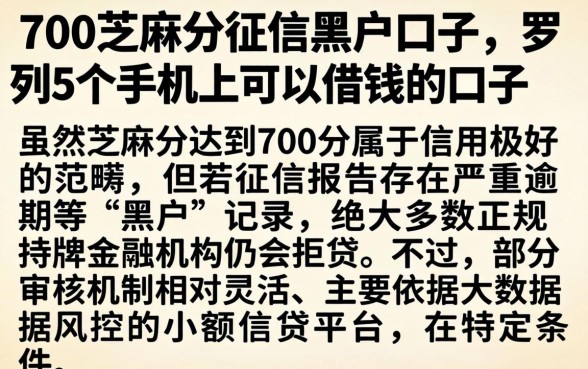 700芝麻分征信黑户口子，罗列5个手机上可以借钱的口子