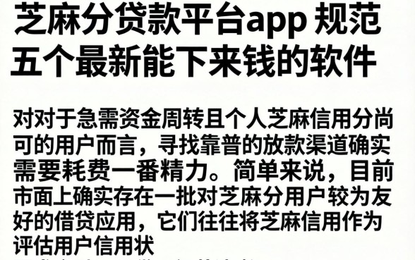 芝麻分贷款平台app，规整五个最新能下来钱的软件
