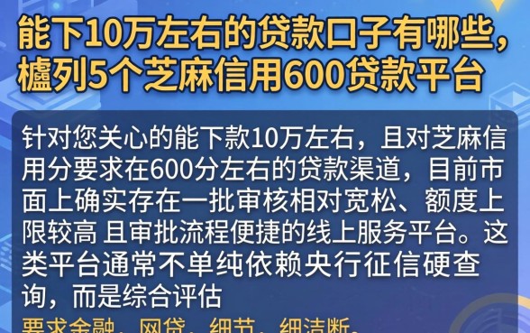 能下10万左右的贷款口子有哪些，胪列5个芝麻信用600贷款平台