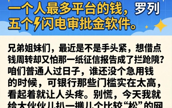 一个人最多平台的钱，罗列五个闪电审批的软件