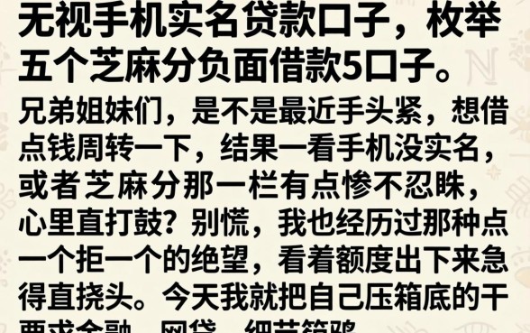 无视手机实名贷款口子,枚举五个芝麻分负面借款的口子
