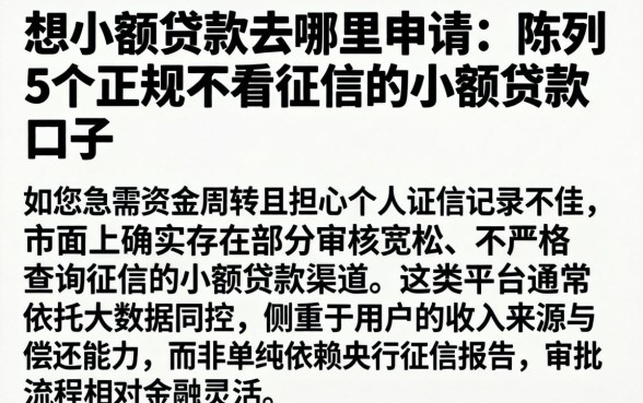 想小额贷款去哪里申请，陈列5个正规不看征信的小额贷款口子