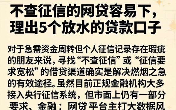 不查征信的网贷容易下，理出5个放水的贷款口子