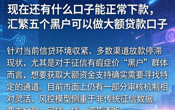 现在还有什么口子能正常下款，汇整五个黑户可以做大额贷款口子