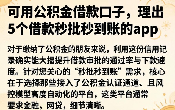 可用公积金借款的口子，理出5个借款秒批秒到账的app