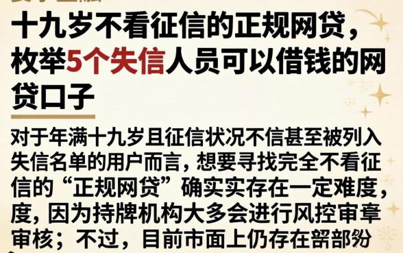 十九岁不看征信的正规网贷，枚举5个失信人员可以借钱的网贷口子