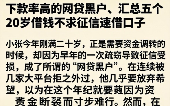 下款率高的网贷黑户，汇总五个20岁借钱不求征信速借口子