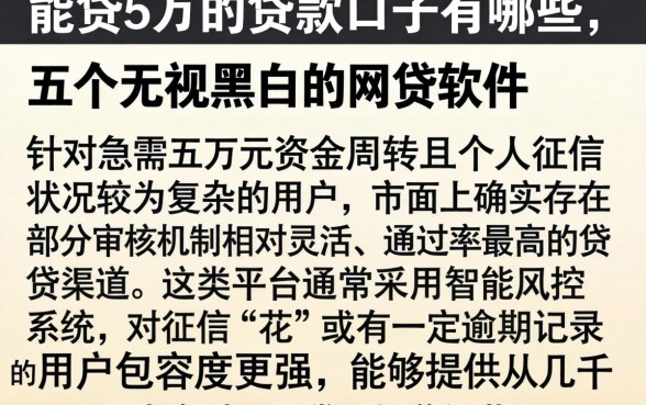 能贷5万的贷款口子有哪些,详细阐述五个无视黑白的网贷软件