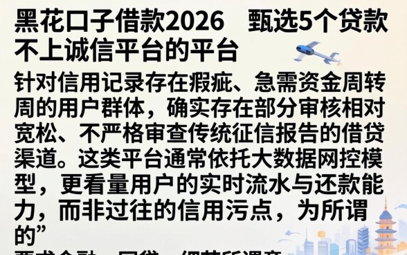 黑花口子借款2026,甄选5个贷款不上诚信平台的平台