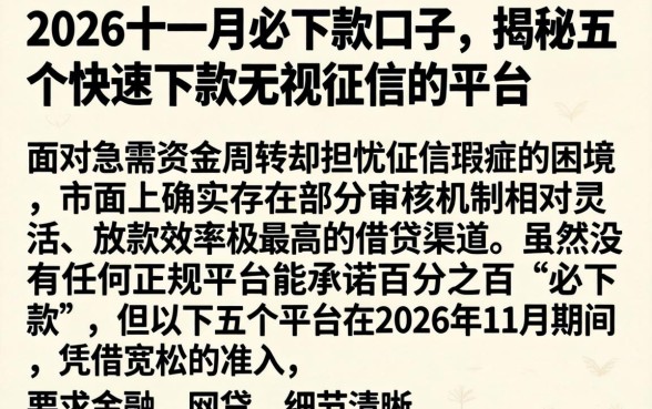 2026十一月必下款口子,揭秘五个快速下款无视征信的平台