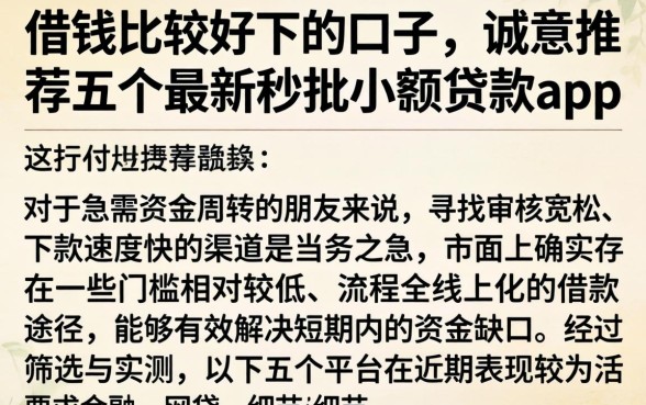 借钱比较好下的口子，诚意推荐五个最新秒批小额贷款app
