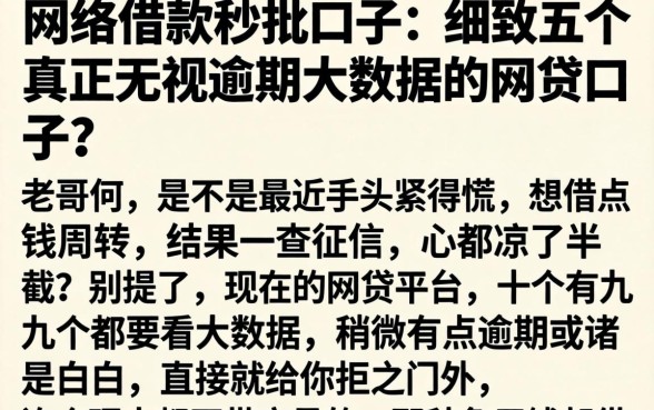 网络借款秒批的口子，细致阐述五个真正无视逾期大数据的网贷口子