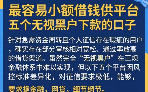 最容易小额借钱的平台，条列五个无视黑户下款的口子