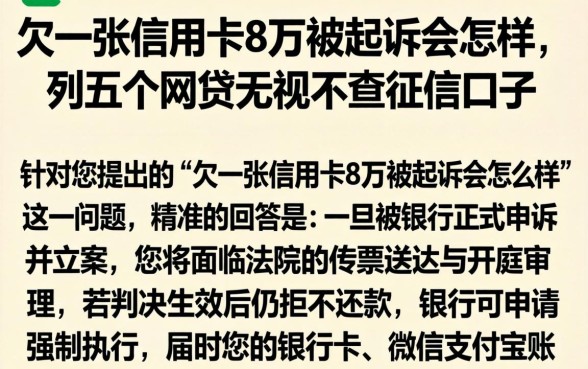欠一张信用卡8万被起诉会怎样，胪列五个网贷无视不查征信口子