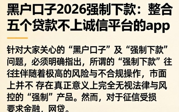 黑户口子2026强制下款,整合五个贷款不上诚信平台的app