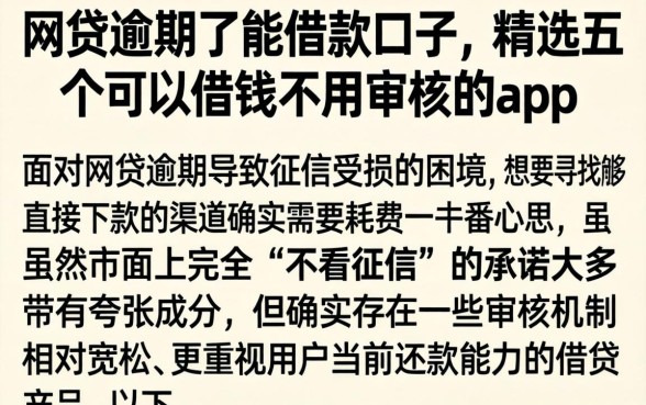 网贷逾期了能借款口子，精选五个可以借钱不用审核的app