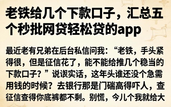 老铁给几个下款口子，汇总五个秒批网贷轻松贷的app