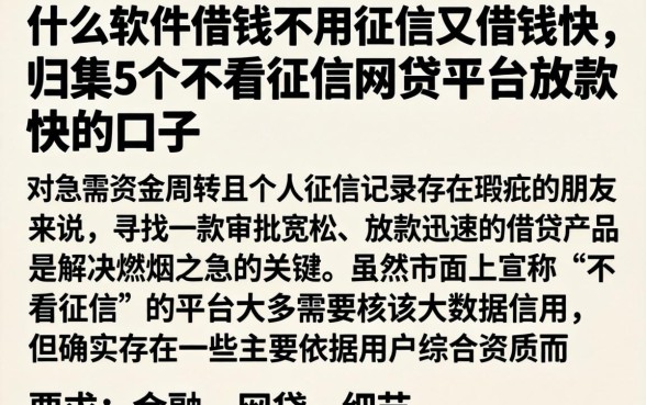 什么软件借钱不用征信又借钱快，归集5个不看征信网贷平台放款快的口子