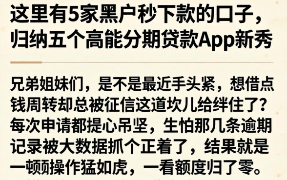 这里有5家黑户秒下款的口子，归纳五个高能分期贷款app新秀