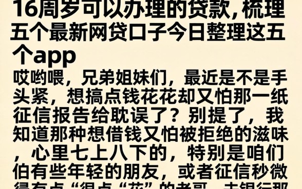 16周岁可以办理的贷款，梳理五个最新网贷口子今日整理这五个app