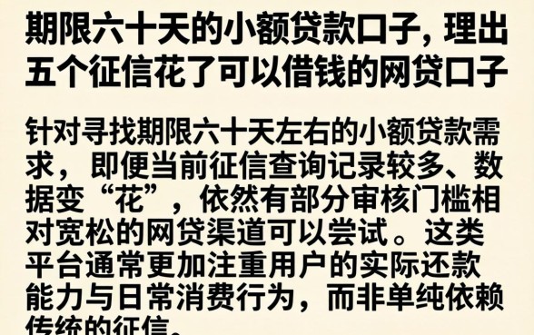 期限六十天的小额贷款口子，理出五个征信花了可以借钱的网贷口子