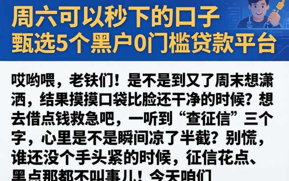 周六可以秒下的口子，甄选5个黑户0门槛贷款平台