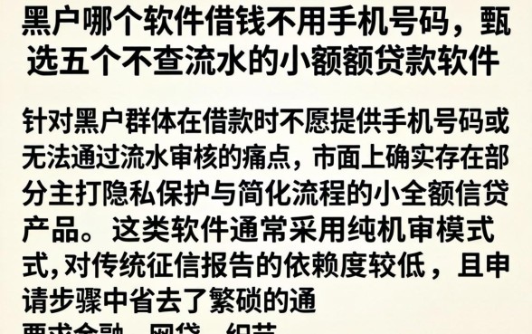 黑户哪个软件借钱不用手机号码，甄选五个不查流水的小额度贷款软件