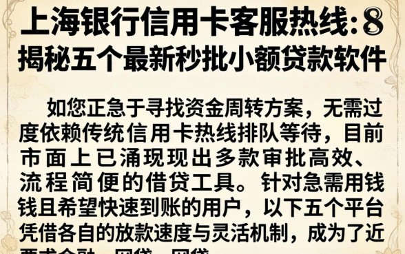 上海银行信用卡客服热线，揭秘五个最新秒批小额贷款软件