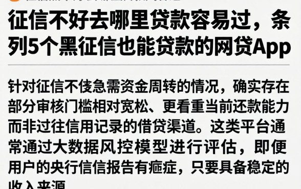 征信不好去哪里贷款容易过，条列5个黑征信也能贷款的网贷app