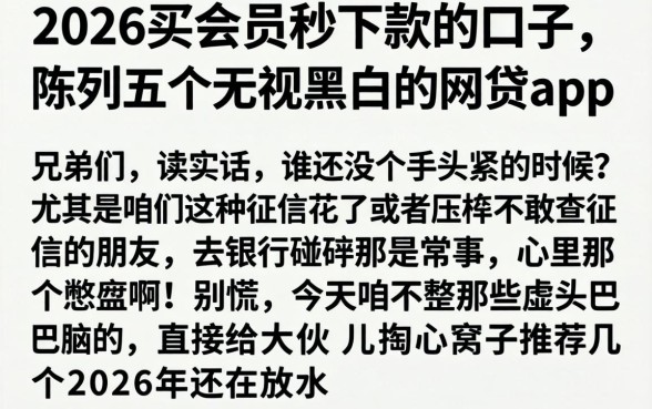 2026买会员秒下款的口子，陈列五个无视黑白的网贷app