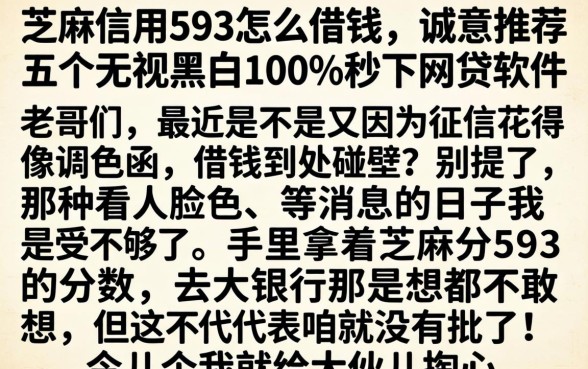 芝麻信用593怎么借钱,诚意推荐五个无视黑白100%秒下网贷软件