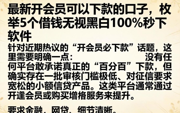 最新开会员可以下款的口子,枚举5个借钱无视黑白100%秒下软件