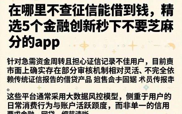 在哪里不查征信能借到钱，精选5个金融创新秒下不要芝麻分的app