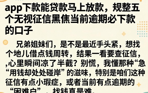 app下款能贷款马上放款，规整五个无视征信黑户当前逾期必下款的口子