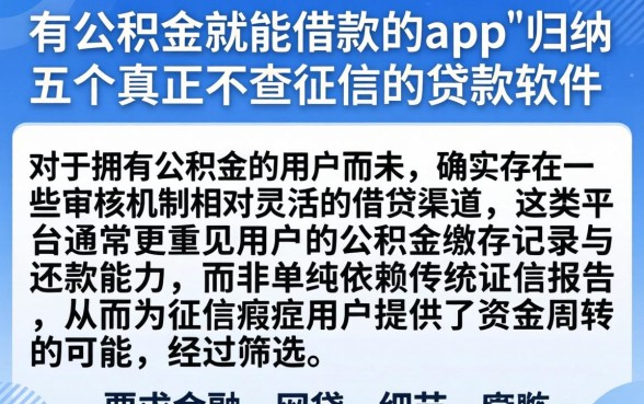 有公积金就能借款的app,归纳五个真正不查征信的贷款软件