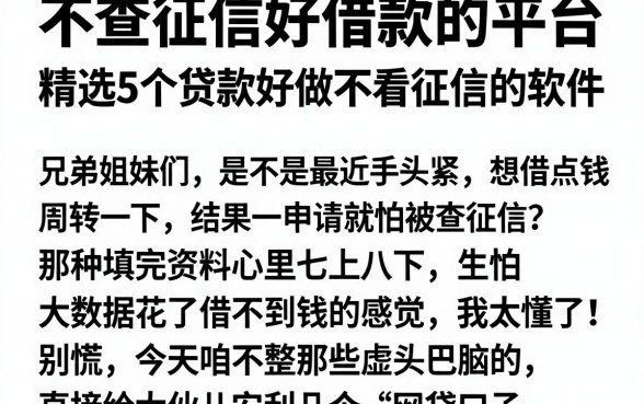 不查征信好借款的平台，精选5个贷款好做不看征信的软件