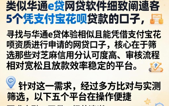类似华通e贷的网贷软件，细致阐述5个凭支付宝花呗贷款的口子