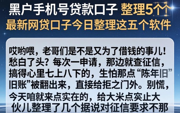 黑户手机号贷款口子，整理5个最新网贷口子今日整理这五个软件