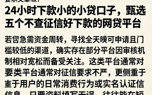 24小时下款小的小贷口子，甄选五个不查征信好下款的网贷平台