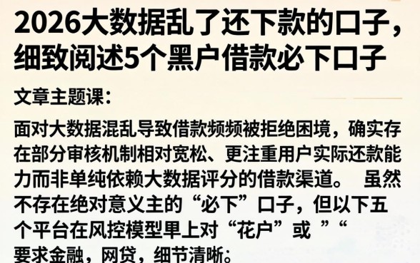 2026大数据乱了还下款的口子，细致阐述5个黑户借款必下口子