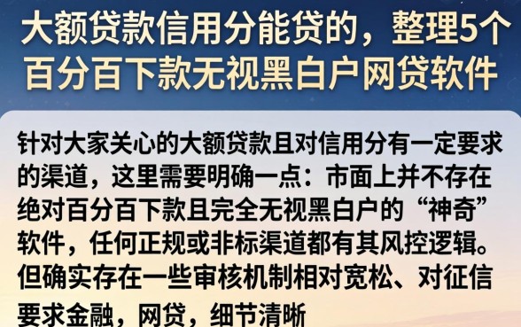 大额贷款信用分能贷的，整理5个百分百下款无视黑白户网贷软件